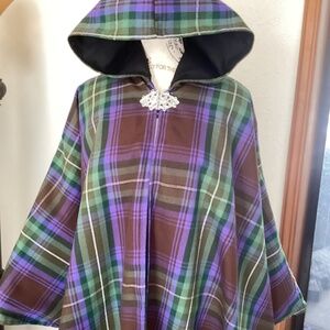 Handmade Fully Lined Purple Green Brown Hooded Cape Silver Toggle